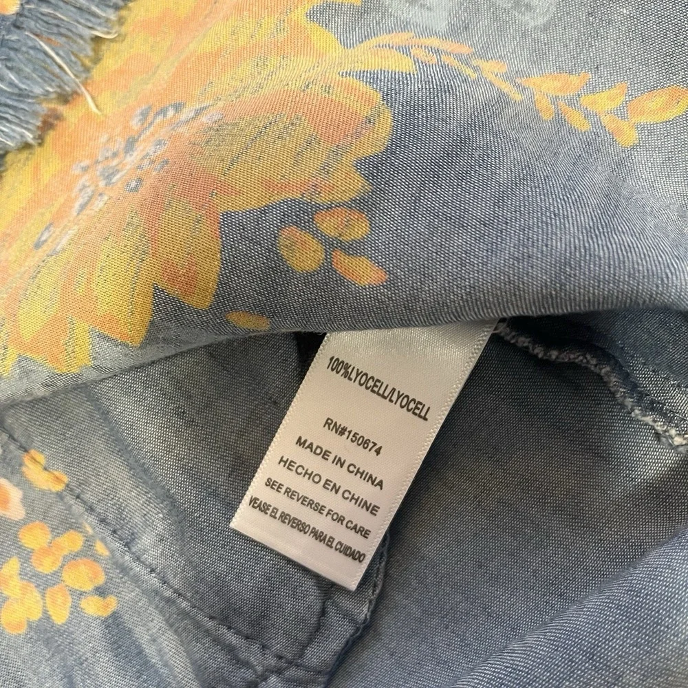 Blue Chambray Floral Dress Womens Small Cottagecore Boho Coastal Resort Lyocell - Picture 7 of 9